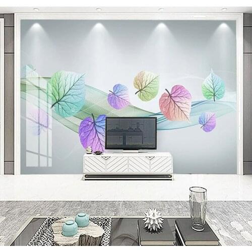 Custom Any Size Mural Wallpaper Modern Simple 3D Leaves Plant Leaves Abstract Lines Living Room TV Wallpaper Papel De Parede 3 D