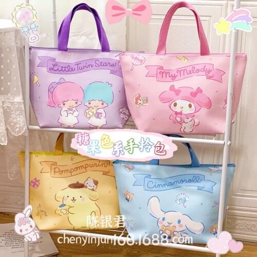 Sanrio hello kitty Handbag Cinnamon Dog Kuromi Shopping Bag PU Large Lunch Box Bag Mommy Bag lunch bag