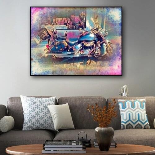 Vintage Motor Cycle Art Posters and Prints on The Wall Canvas Painting Wall Art Colorful Picture for Living Room Home Decor