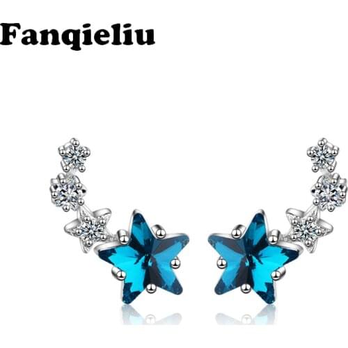Fanqieliu Blue Crystal Stud Earrings Star 925 Sterling Silver Earrings For Women Wedding Jewelry Fashion Zircon Earring FQL20248
