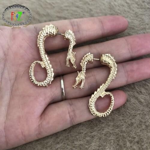 F.J4Z Hot Sale Ethic Chinese Dragon Earrings Trendy Cute Alloy Dragon Piercing Earrings Lady Party Earring Gifts Dropship
