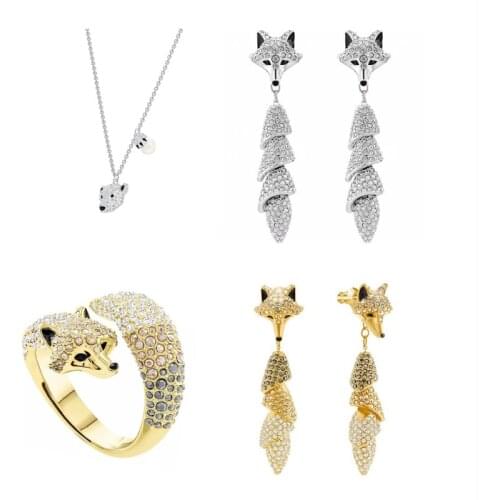 High Quality SWA Classic Natural Inspiration White Fox Female Fox Lady Necklace Earring Ring sets