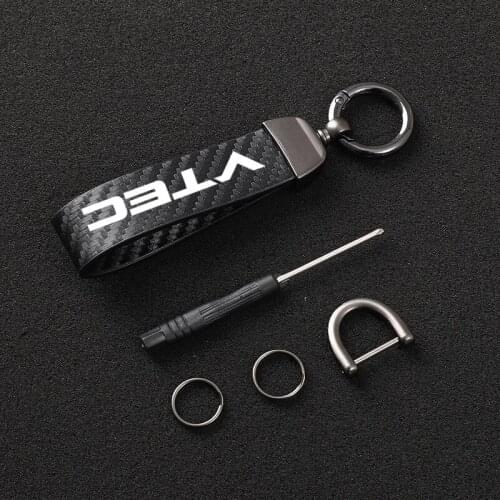 4S High-Grade Carbon Fiber Leather Car KeyChain 360 Degree Rotating Horseshoe Key Rings For Honda CIVIC CRV CITY VTEC Logo Car
