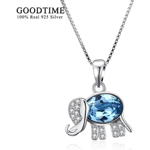 Cute Elephant Necklace 925 Sterling Silver Blue Crystal Pendant Necklaces Women Sterling-Silver-Jewelry Girls Anniversary Gifts