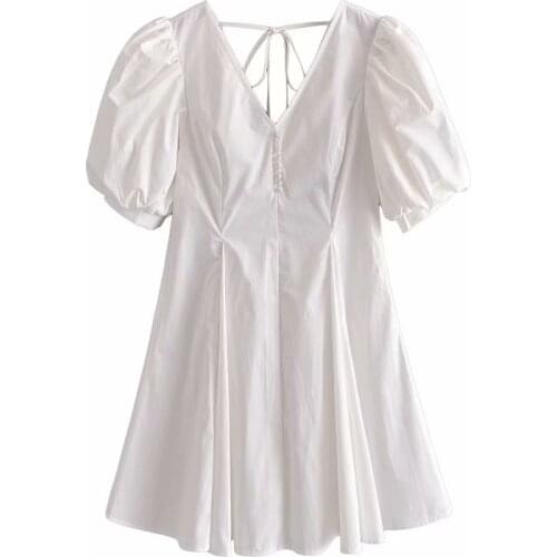 New Summer Dress Women Puff Sleeve Dress elegant Casual Vogue Chic Lady Woman Vintage Dresses Robe Femme