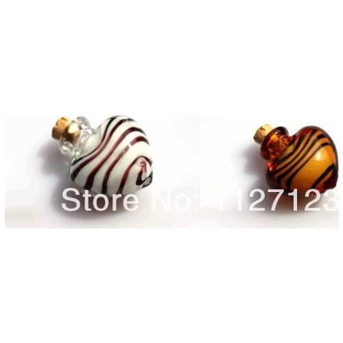 10pcs Murano Glass Essential Oil Vial Zebra Stripe Heart (25X27MM,0.5ML,Mixed Colors) perfume bottle pendant Aroma pendant