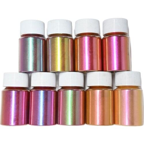 10g/Bottle 8/9 Bottles In 1 Set Nail Art Chameleon Powder Pearl Holo Polishing Manicure Changeable Color Flake Glitters 70/71/72