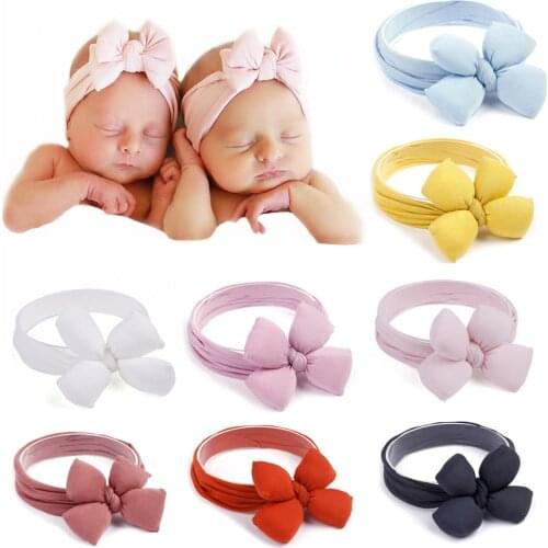 2021 Baby Bowknot Headband Turban Solid Bows Headwraps Newborn Baby Girls Elastic Hair Bands Soft Cotton Bebes Hair Accessories