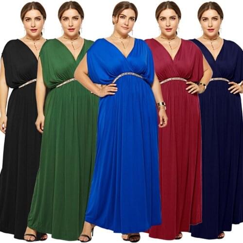2021 summer plus size sexy fashion batwing sleeve long dress deep V high waist party evening dress plus size