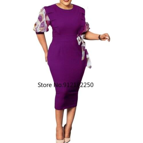 African Dresses For Women 2021 Summer Autumn Africa Clothing Long Short Dress Sexy O-Neck Slim Midi Dress Office Lady Party