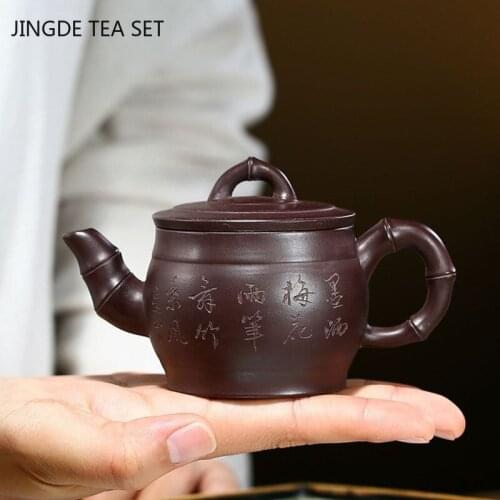 Authentic Yixing Tea Pot Handmade Bamboo Joint Purple Clay Teapot Beauty Kettle Chinese Home Teaware Tea Ceremony Gifts 130ml