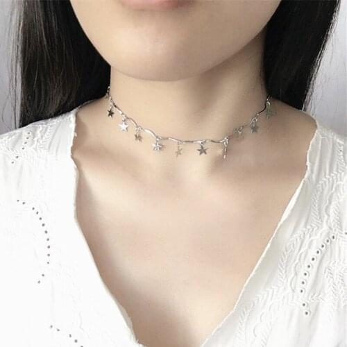 High Quality Korea Gold/Silver Color Chain Five-pointed Star Necklace For Women Short Wave Collar Choker Necklaces Bijoux Gifts
