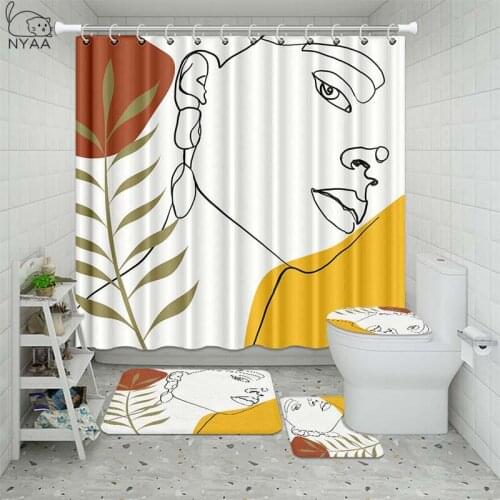 Flower Style Woman Plant Leaf Printing Bathroom Set Shower Curtain Bathroom Mat Toilet Cover Set Shower Curtain Home Decoration