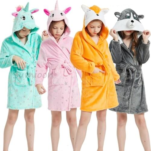 Baby Animal Bathrobe For Boys Girls Unicorn Pattern Hooded Towel Beach Kids Sleepwear Children Clothes Kids Pyjamas Nightgown
