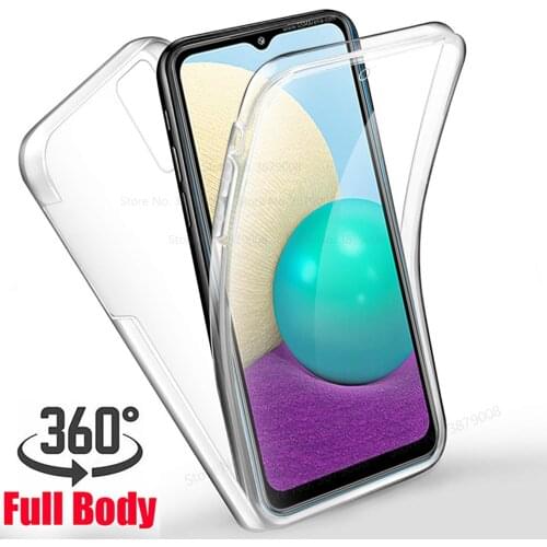 360° Full Body Double case for samsung galaxy a02 Transparent soft Silicone cover samsunga02 galax a02 a 02 protect phone cover