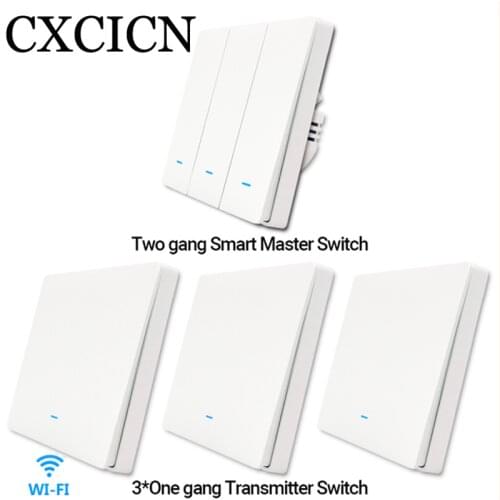 Wifi Smart Switch Push Button 220V 1/2/3gang Remote Control/Voice Control, No Neutral Wireless Transmitter