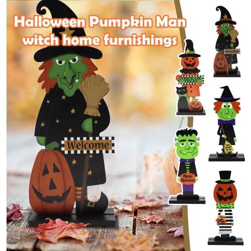 Holiday Diy Decorations Fashion New Wooden Diy Crafts Halloween Desktop Ornaments Haunted House Halloween Pumpkin Decoration