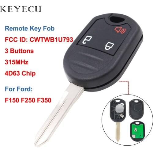 Keyecu 3 Buttons Remote Key For Ford F150 250 350 2004 2005 2006 2007-2010 Fob 315mhz With 4D63 Chip CWTWB1U793 Keyless Car Key