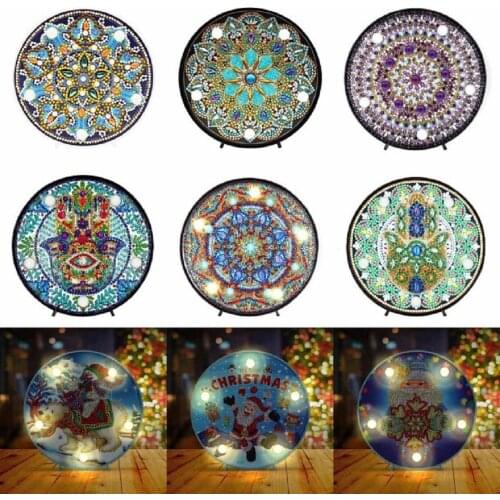 Round DIY Mandala Landscape Diamond Painting Light DIY Embroidery Lamp Full Special Drill LED Lamp Round Shinny Beads