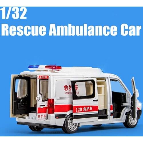 1:32 Diecast Benz Hospital Rescue Ambulance Metal Car Model Pull Back Sound And Light Alloy Car Toys For Children Boys Gifts