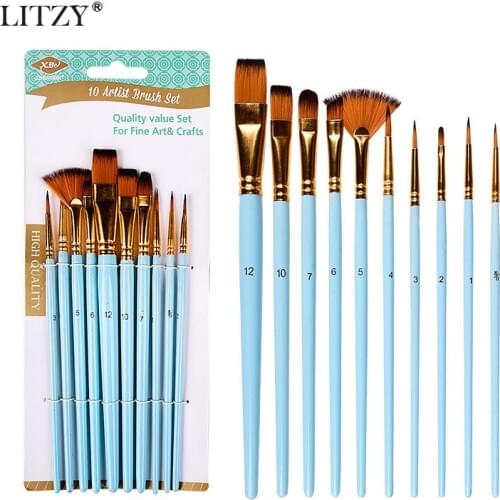 LITZY 10pcs/set Watercolor Paint Brushes Set Nylon Hair Painting Brush Pen for School Drawing Art Supplies Stationery Gift