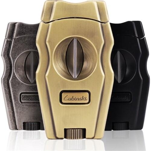 LUBINSKI Stainless Steel Cigar V Cut Blade Tobacco Cigarette Cigar Cutter Ring Gauge With Cigar Punch Stand 3 in 1 CT-005