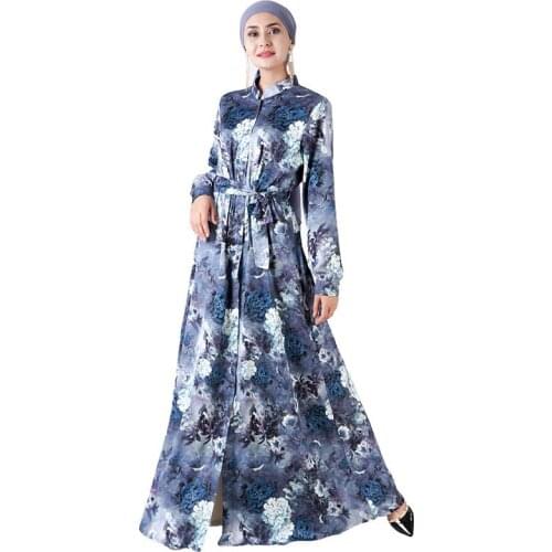 Fashion print Grosgrain Muslim abaya Arab female Turkey Middle East Dresses Musical Robe Ramadan abaya F1076 with belt