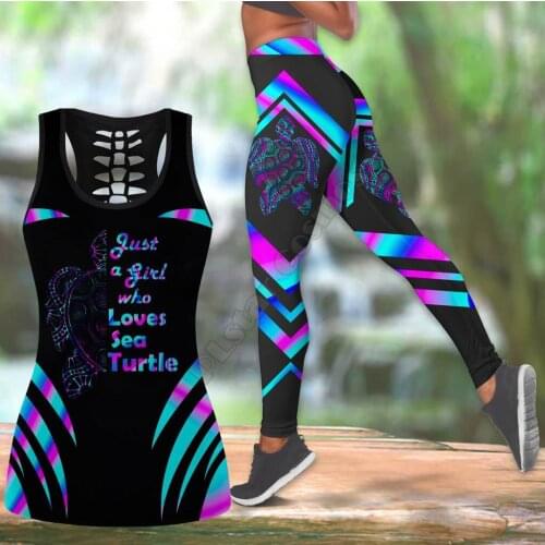 Sea turtle Polynesian 3D Printed Hollow Out Tank Legging Suit sexy Yoga Fitness Soft Legging Summer Women For Girl 01