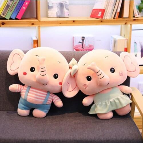 Cartoon Elephant Couple Plush Doll Toy Figurine Plush Toy Gift Sleeping Back Elephant Baby Accompany Doll Xmas Gift