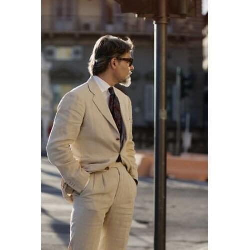 2017 Latest Coat Pant Design Beige Linen Summer Beach Men Suit Slim Fit 2 Piece Tuxedo Custom Blazer Groom Suits Terno Masculino