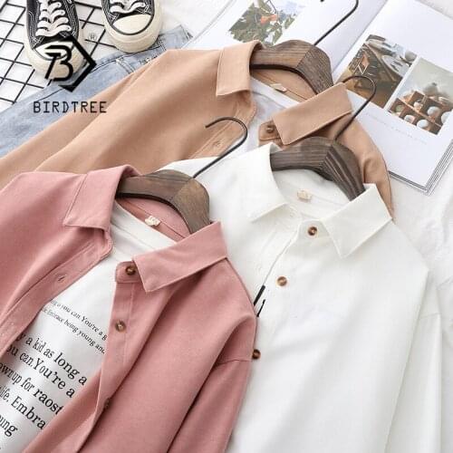 Autumn New Women Vintage Loose Corduroy Solid Shirt Turn-Down Collar Full Sleeve Button Up Fake Pocket Blouse Casual Female Tops
