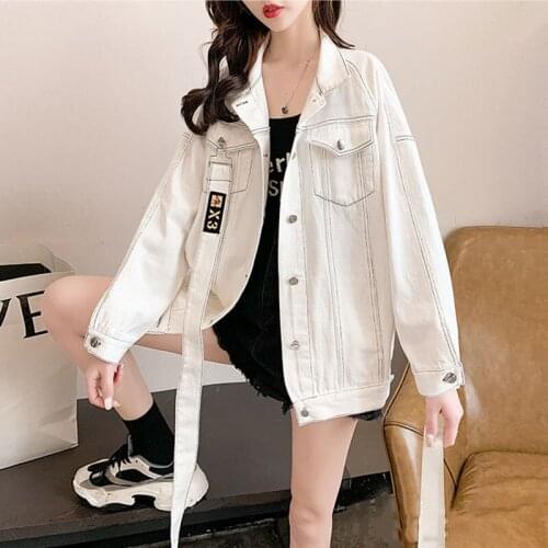 Autumn Women Denim Jacket Fashion Stamped Letters Jeans Jacket Long Sleeve Jaqueta Casual Loose Short Coat Student Streetwear