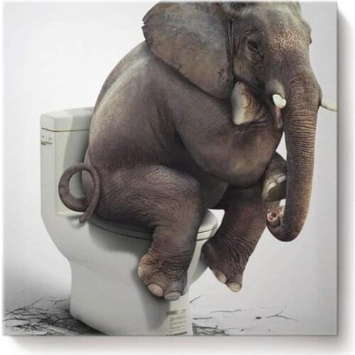 Full Round Diamond Elephant Sitting on The Toilet 5D Diamond Painting Cross Stitch Diamond Embroidery of Rhinestones Handmade