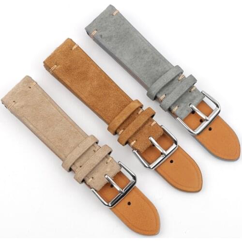 Onthelevel Genuine Suede Watch Strap Brown Gray Soft Handmade Wristband 18mm 20mm 22mm Watch Accessories #E