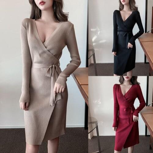 Модные вязаные платья SAGACE China At AliExpress