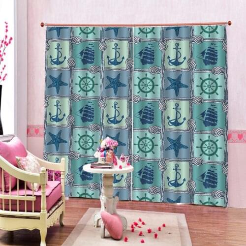 Blue sailboat Starfish Shower Curtain 3D Digital print for Living room bedroom blackout Curtains
