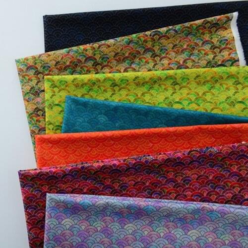 Imitation Bronzing Digital Print Japanese Style Wave Fish Scale Fan Gradient 100% Cotton Fabrics For Handwork Craft Quilt Bag