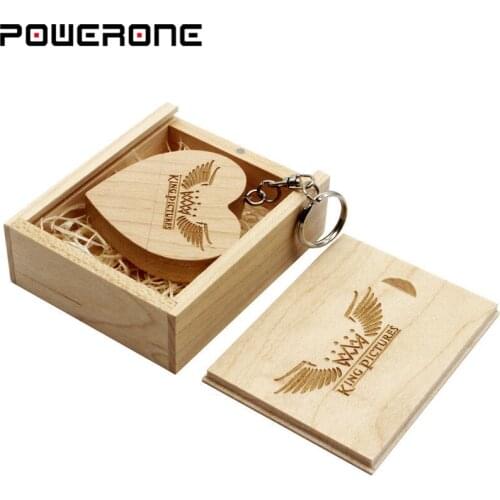 PWERONE (free custom logo) walnut wooden heart + gift box USB flash drives creative pendrive 8GB 16GB 32GB 64GB memory stick