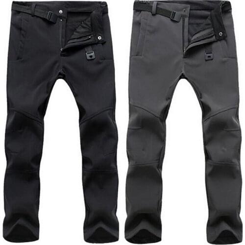 Factory Price! 2Pcs/Pack Waterproof Pants Winter Warm Men Casual Soft Shell Thick Fleece Trousers Windbreaker Elastic Sweatpants
