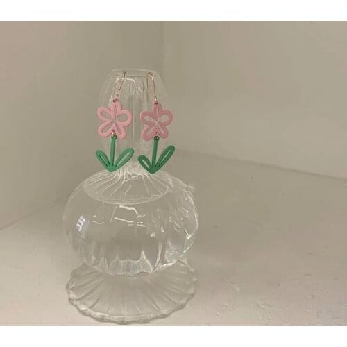 2021 Korea Summer Daisy Flower Earrings Fashion Cute Pink Acrylic Stud Earrings for Women Girl Plant Jewelry