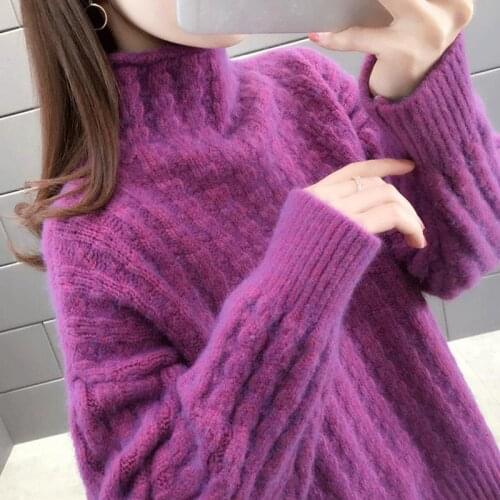 Woman Sweaters Chandails Autumn Winter Twist Cherry Red Sweater Women Loose Outer Wear Turtleneck Women