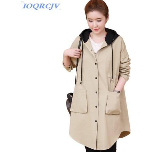 Plus size trench coat Womens 2018 spring Hooded Cardigan Windbreaker fashion Loose female Outerwear Medium length IOQRCJV N060