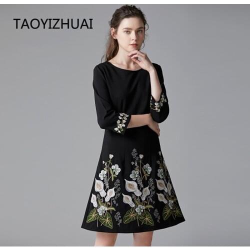 TAOYIZHUAI autumn arrival a line casual style women dress o neck floral print above knee luxury elegant party big size 14310