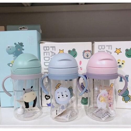 1Pcs 350ML Cute Cartoon Baby Drinking Bottle with Straw Outdoor Travel Portable Rope Style Handle Kids Drinking Bottle