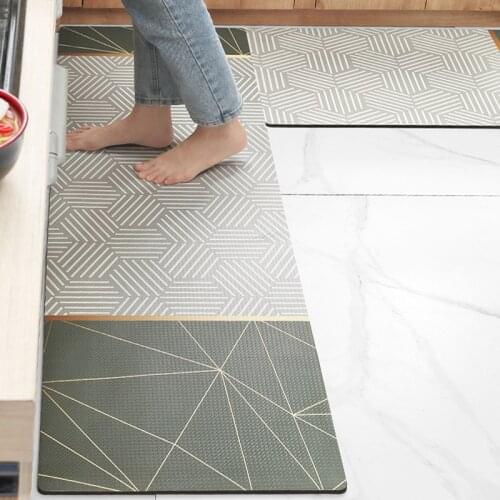 1pcs PVC Waterproof Kitchen Carpet Long Anti Slip Floor Mat for Bedroom Living Room Modern Plaid Doormat PU Oilproof Kitchen Mat
