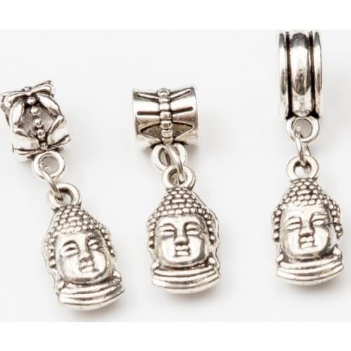 10pcs Buddha head European Bead Vintage Silver Charms fit for pandora style Bracelets Necklace DIY Metal Jewelry Making JA600076