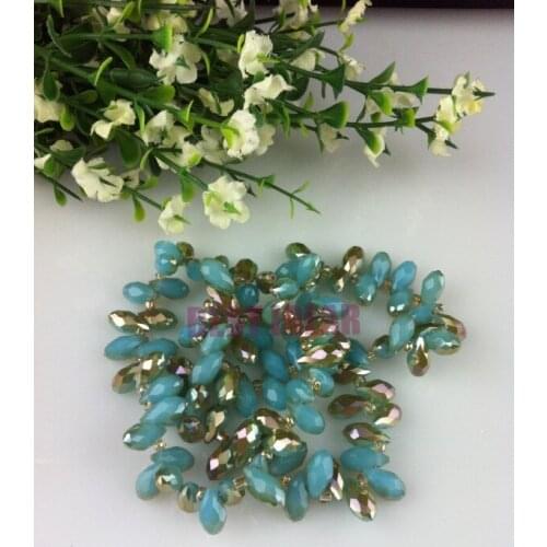 100pcs 6*12mm Light green Gold plating Quartz Faceted Crystal Glass Teardrop Beads Briolette Jewelry Loose Beads DIY