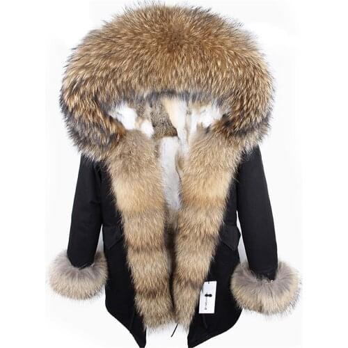2021 Long Waterproof Parka 7XL Natural Raccoon Fox Fur Collar Hood Real Rabbit Fur Liner Coat Winter Jacket Women Detachable
