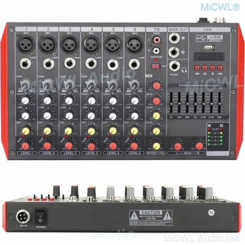 8 Channel MG8 Bluetooth Mixer Sound Mixing Console Portable Karaoke Music Computer Live Mixer 7-Band EQualizer