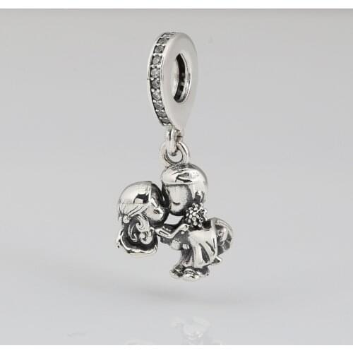 Authentic S925 Silver Pendant Bead Married Couple Dangle Charm fit Lady Bracelet Bangle DIY Jewelry